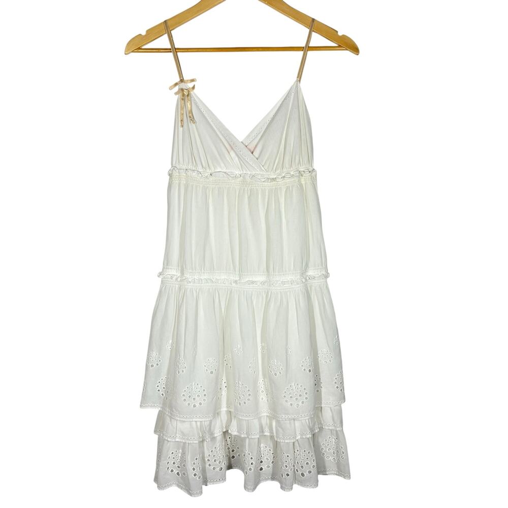 Juicy Couture Dress Tiered Eyelet Strappy Mini 100% Cotton White Womens Sz Small